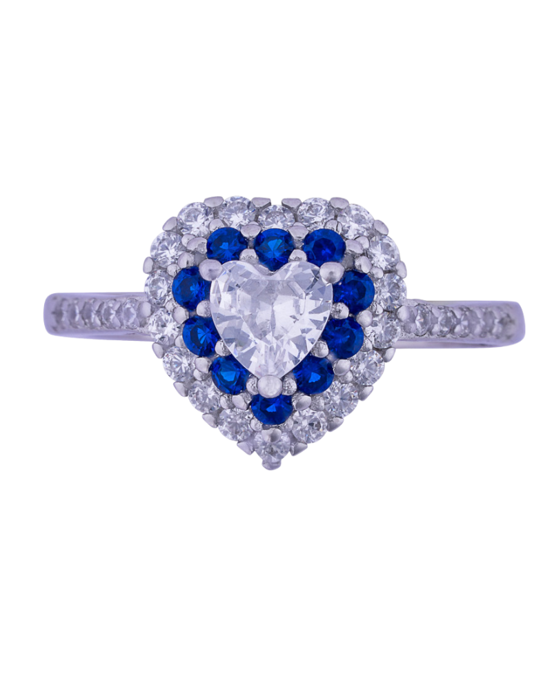 Blue Heart Edge Silver Ring
