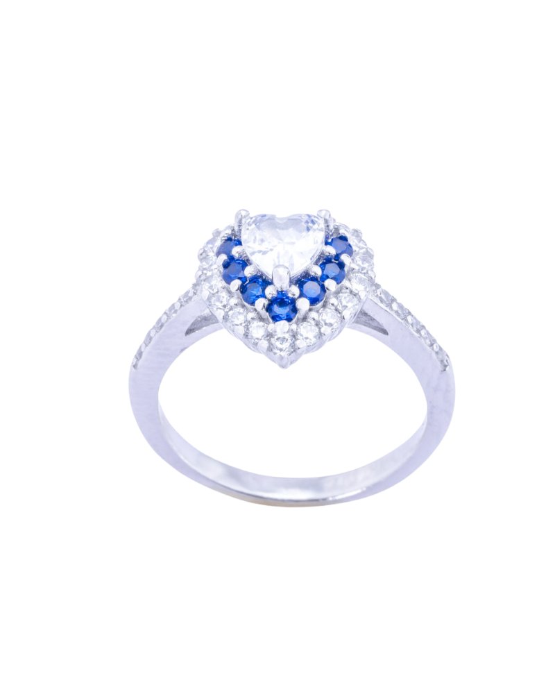 Blue Heart Edge Silver Ring