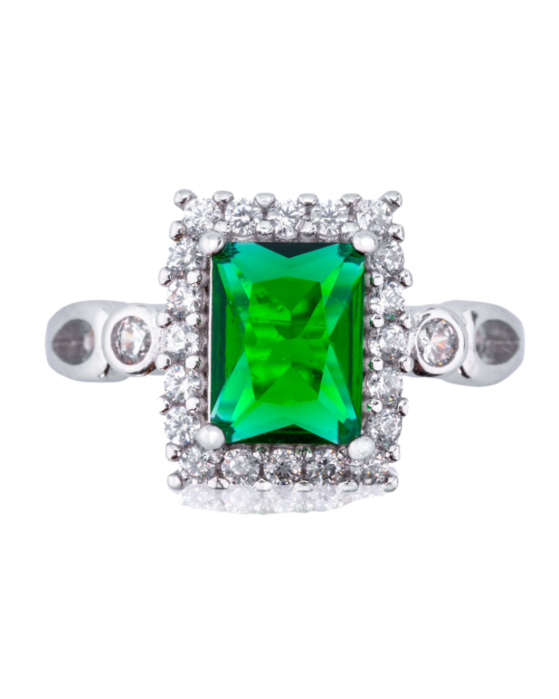 Emerald & Blossom Silver Ring
