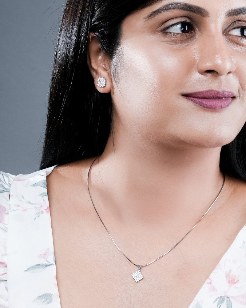 Silver Pendant Set with Red Accent