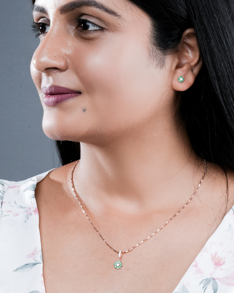 Gold Pendant Set with White Stone