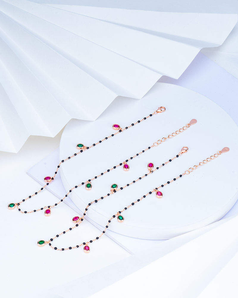 Black Bead Elegant Stone Anklet