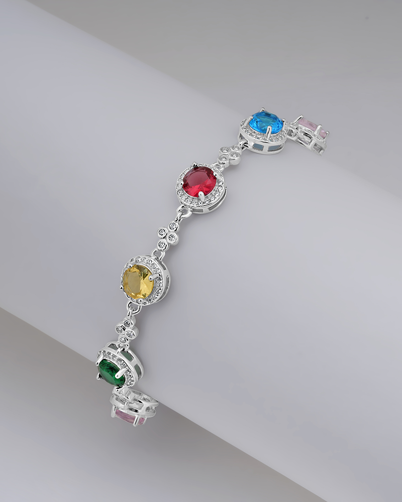 Multicolor Bead Silver Bracelet
