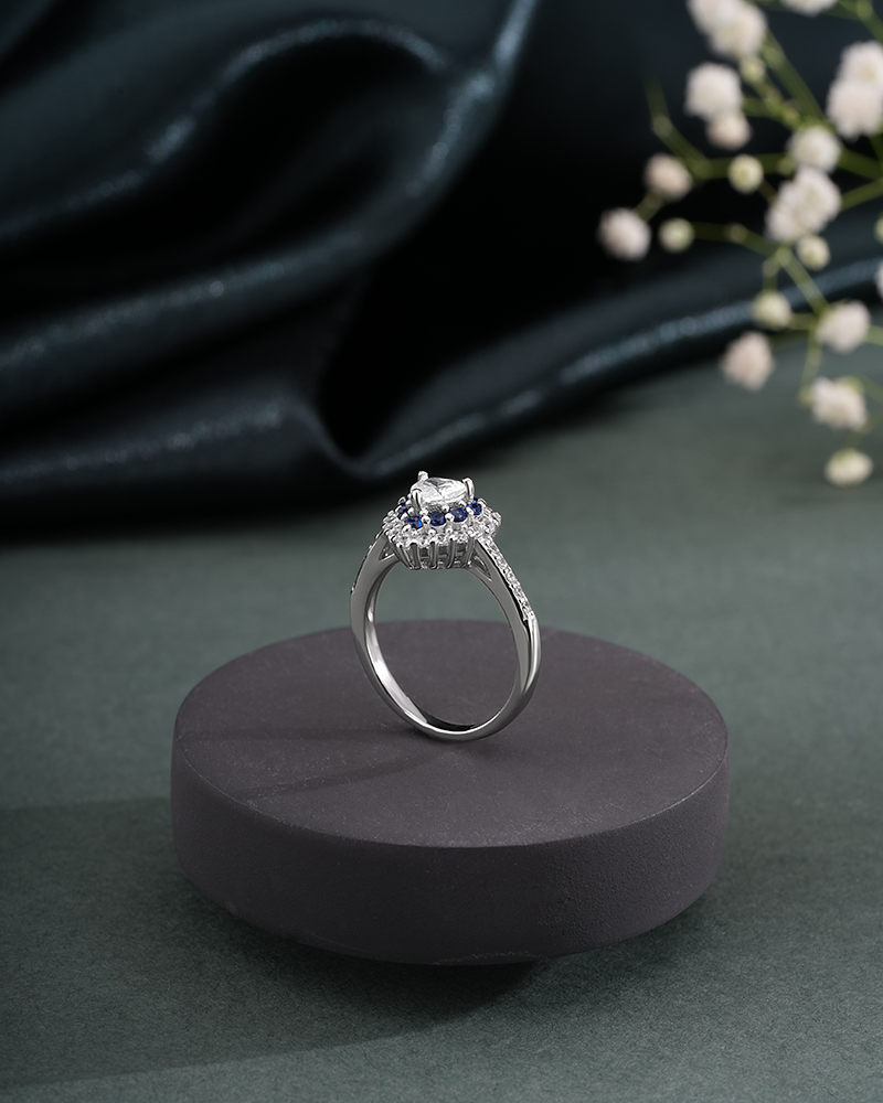 Blue Heart Edge Silver Ring