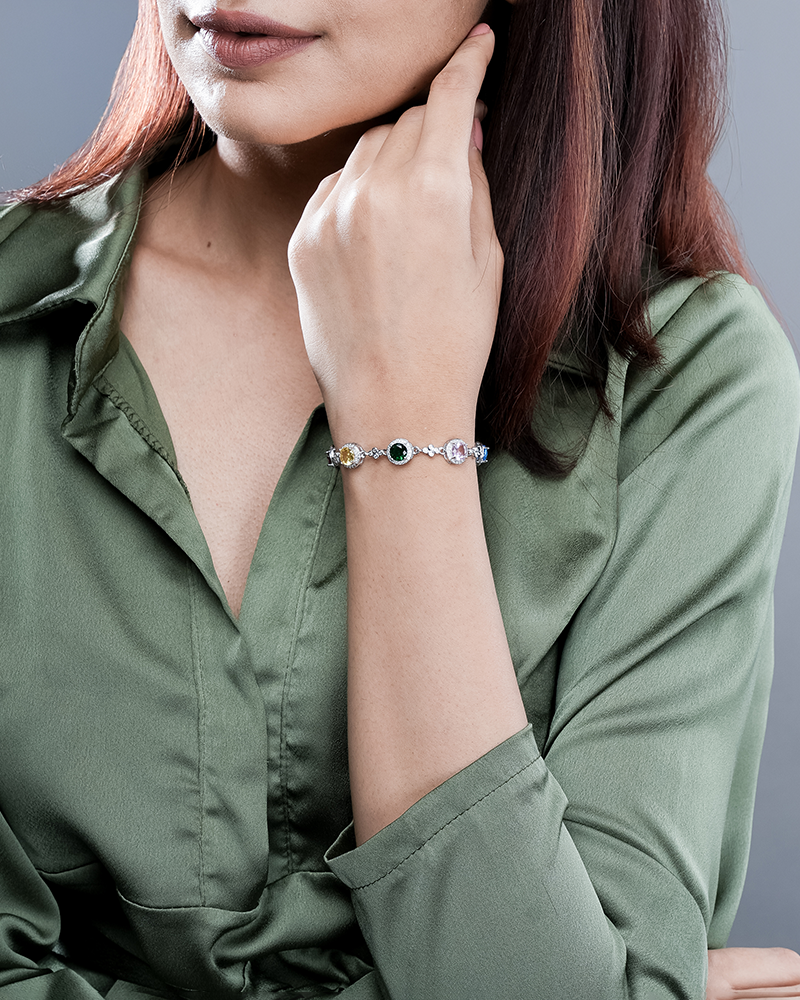 Multicolor Bead Silver Bracelet