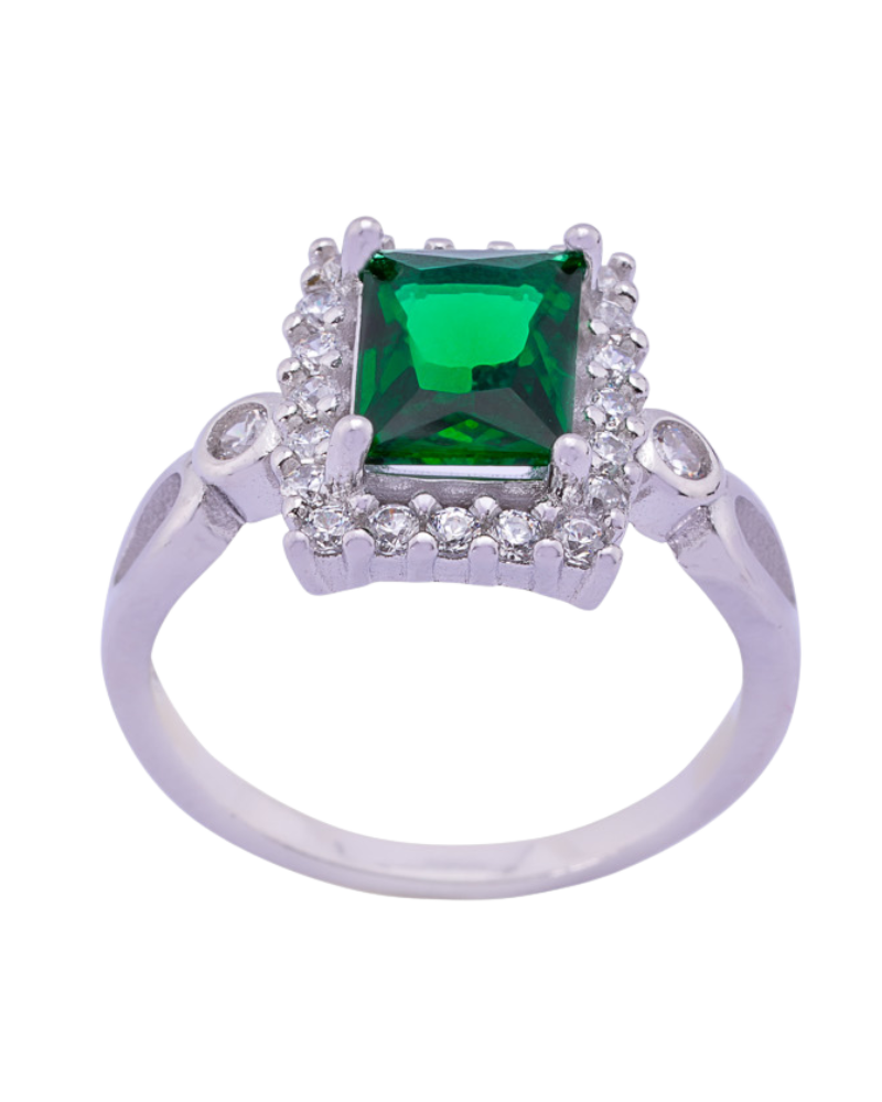 Emerald & Blossom Silver Ring