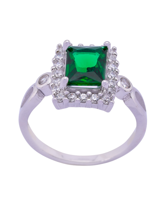 Emerald & Blossom Silver Ring