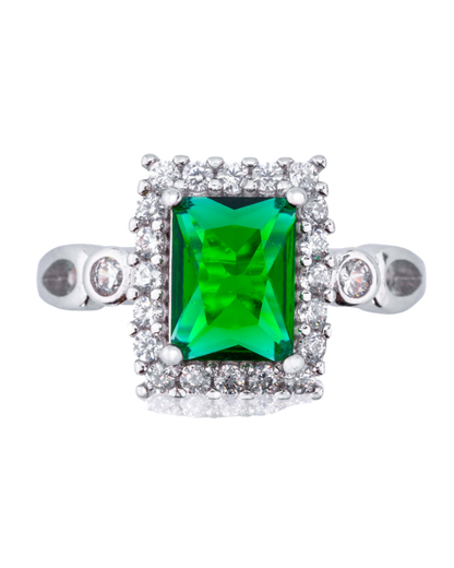 Emerald & Blossom Silver Ring