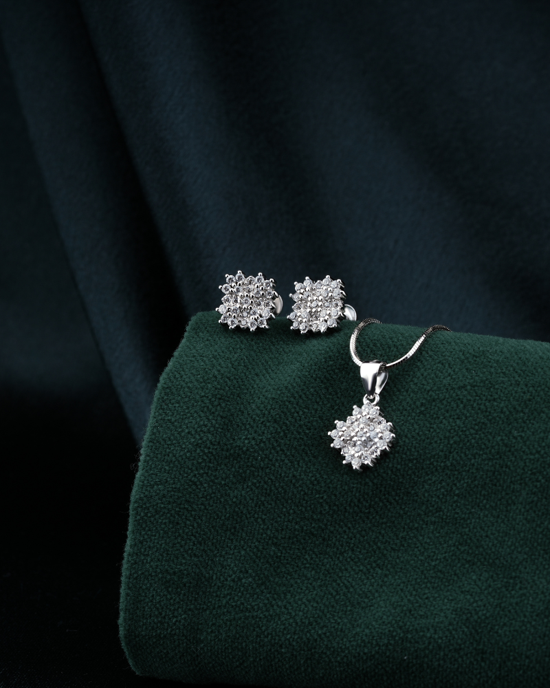 Silver Pendant Set with Red Accent