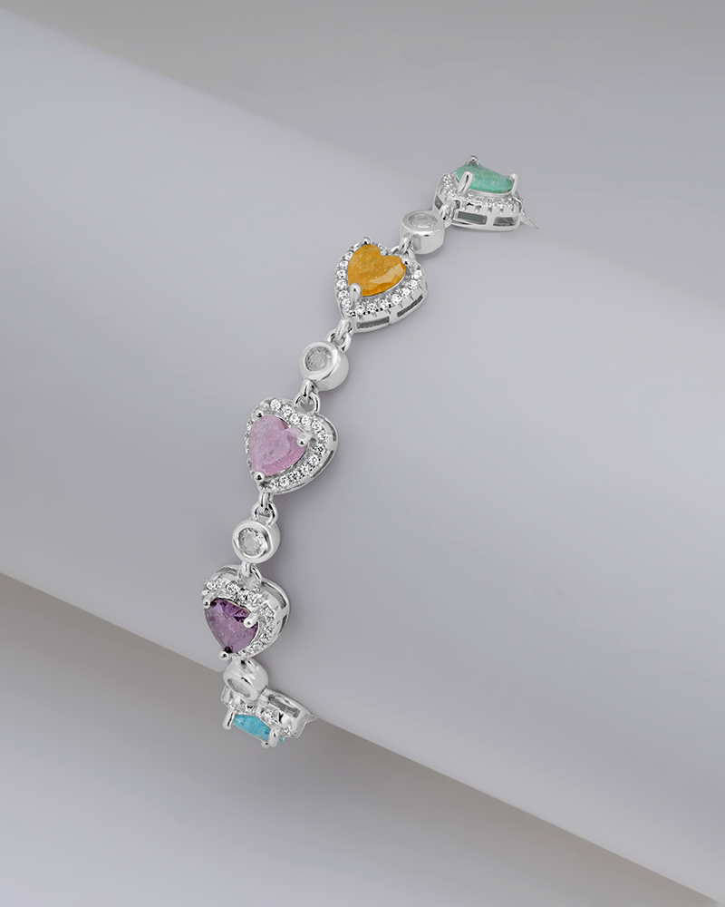 Colorful Hearts Silver Bracelet