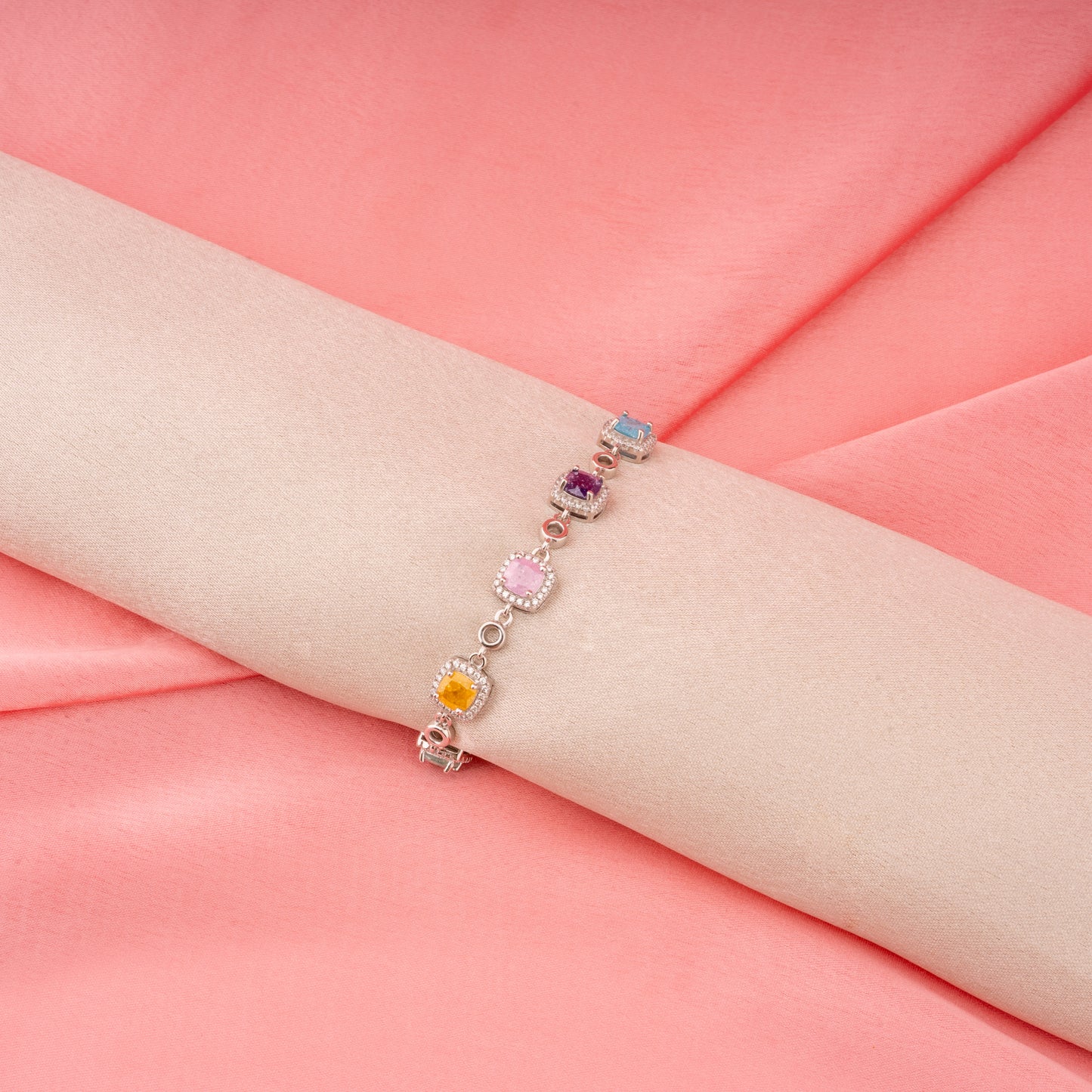 Colorful Hearts Silver Bracelet