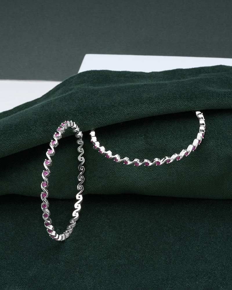 Pink & White Silver Bangle
